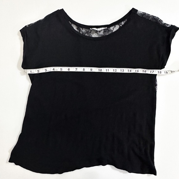 SANDRO Lace Back Black Linen Blend Short Sleeve Top - Size Small - Picture 3 of 6
